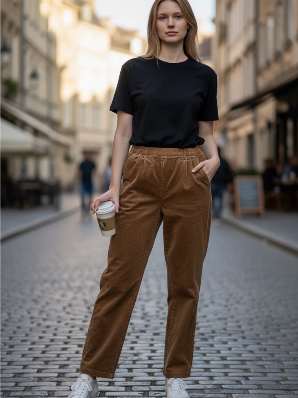 Crescent Tianna Pleated Corduroy Trousers in Brown - Size L